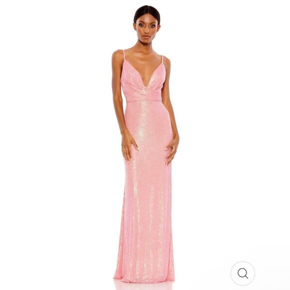 NWT Mac Duggal Sequin Plunge Neck Formal Dress Size 8 Coral Pink‎ 26945 - Picture 1 of 10